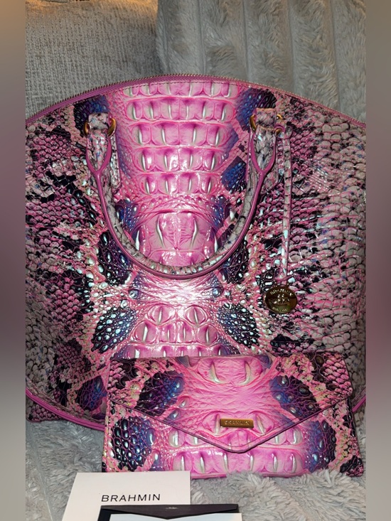 Brahmin Handbags - Brahmin Pink Cobra Python Leather Melbourne Tote Bag w/Matching Wallet.
